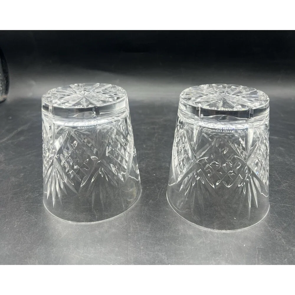 Set of 2 Cut Crystal Whiskey Tumblers RHS USA 98 Etched Double Old Fashioned